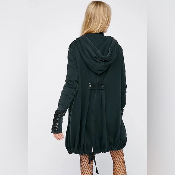 Free People Chelsea Cardi laced up sleeve Hooded cardigan jacket Women’s XS RARE - Picture 2 of 14